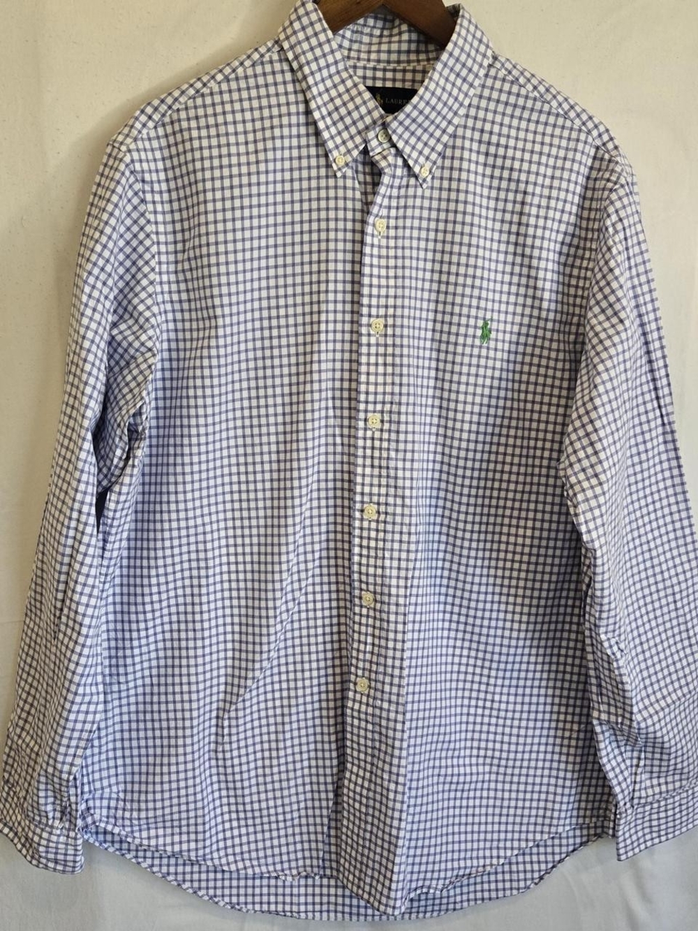 Ralph Lauren White and Blue Windowpane Button-Down Shirt